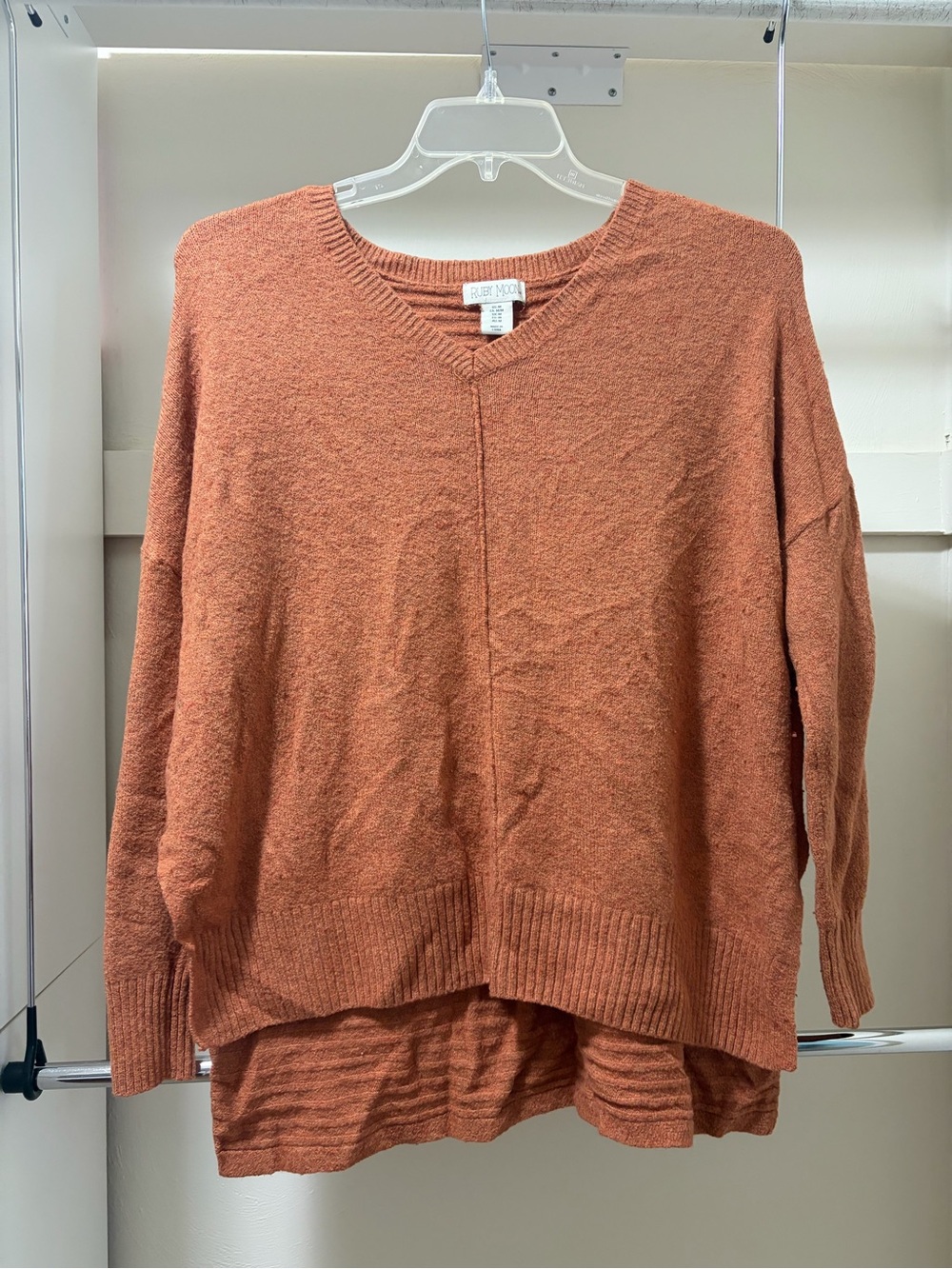 ruby moon Rust Orange V-Neck Sweater - Cozy Relaxed Fit